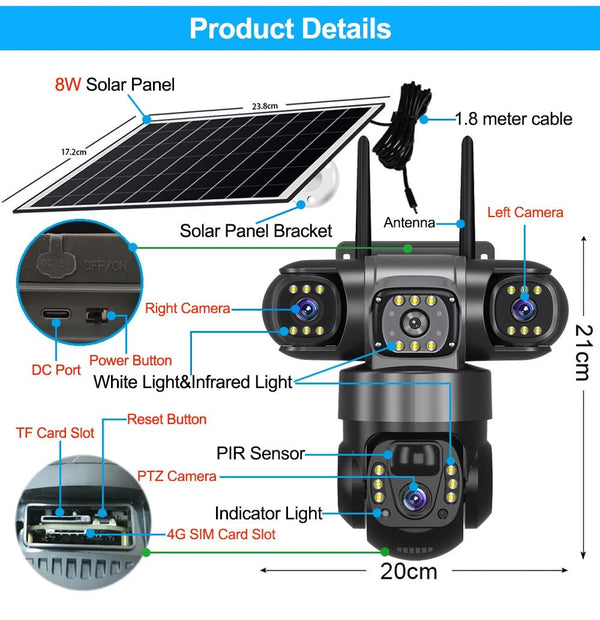 Solar Powered 4G Outdoor Security Camera With PIR Human Detection Night Vision - stepyours.com