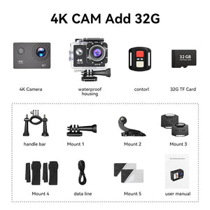 4K Outdoor Action Camera Waterproof Underwater Helmet Camera With WiFi 30FPS - stepyours.com