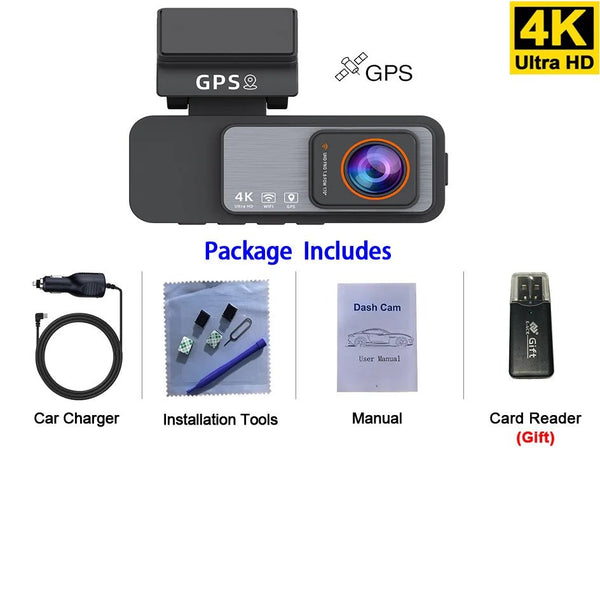 4K Dash Cam Car Camera With GPS WiFi Night Vision Dual Lens Rear View - stepyours.com
