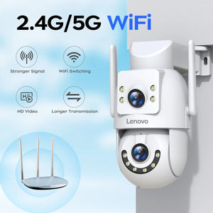 Lenovo 4K WiFi Surveillance Camera - Outdoor Dual Lens PTZ With Auto Tracking - stepyours.com