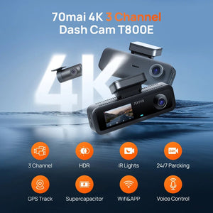 70mai T800E 4K 3 - Channel Dash Cam Front Rear GPS 24H Parking Voice Control - stepyours.com