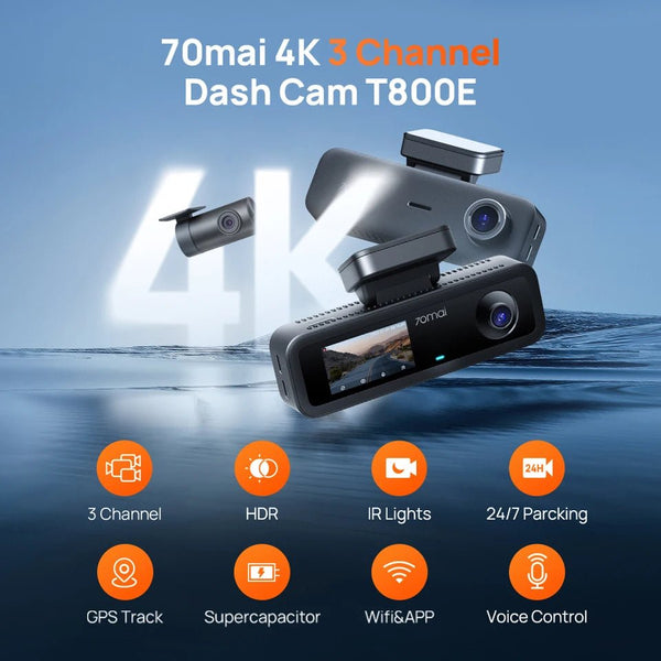 70mai T800E 4K 3 - Channel Dash Cam Front Rear GPS 24H Parking Voice Control - stepyours.com