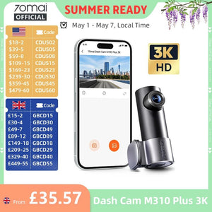 70mai M310 Plus Dash Cam 3K 1620P WDR Voice Control Car DVR Parking Monitor - stepyours.com