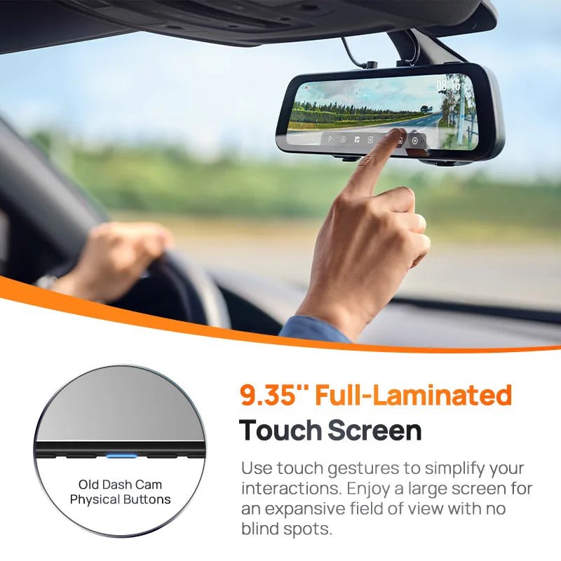 70mai S500 Rearview Dash Cam 9.35 Inch Touch Screen Dual Channel 3K HDR - stepyours.com