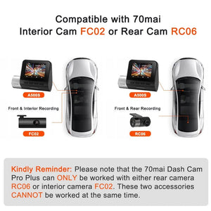 70mai Dash Cam Pro Plus A500S 1944P ADAS GPS 140FOV Front and Rear Cam - stepyours.com