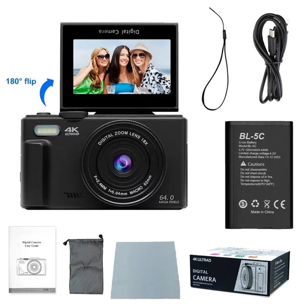Ourlife AC600 4K Camera 64MP Autofocus 18x Zoom Flip Screen YouTube - stepyours.com