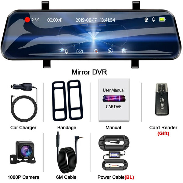 ACCEO Car DVR 10 Inch Rear View Mirror Dash Cam With WiFi 2K Front 1080P Rear - stepyours.com