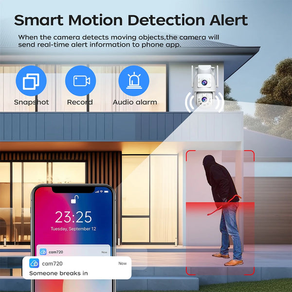Jooan 4K Outdoor PTZ WiFi Camera AI Tracking Dual Lens 5X Zoom Hooks by stepyours.com