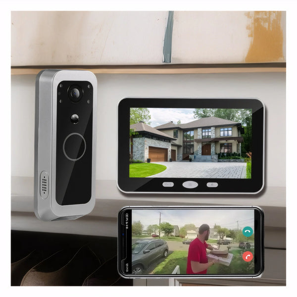 Yuezhe Tuya Smart Life WiFi Video Doorbell PIR Camera 2MP Outdoor Waterproof Wireless Door Security Intercom System 5' Monitor by stepyours.com