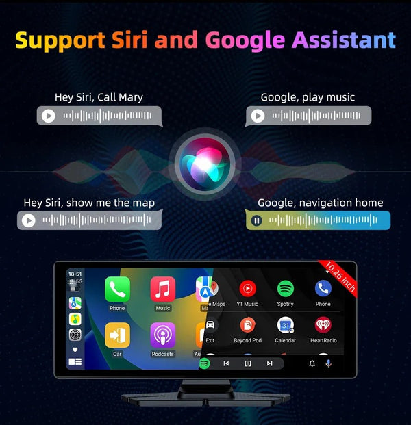 4K Dash Cam CarPlay Android Auto 350 Degree Rotating Lens GPS Bluetooth 7 Inch - stepyours.com