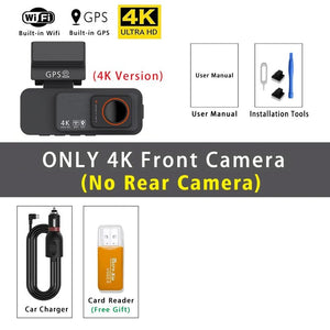 4K Dash Cam Dual Lens With GPS WiFi Night Vision Never Miss A Moment - stepyours.com