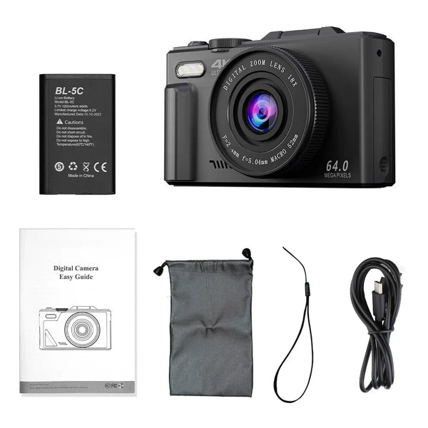 Compact 4K Digital Camera With 18X Zoom 180 Degree Flip Screen WiFi Vlog Cam - stepyours.com