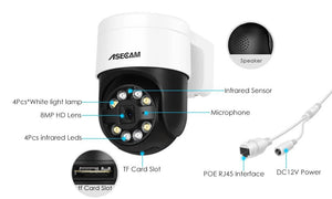 ASECAM 8MP 4K PTZ IP Camera AI Face Detection Color Night Vision Outdoor PoE - stepyours.com