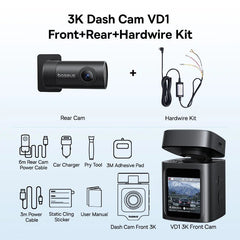 Baseus VD1 3K Dash Cam Front And Rear With GPS Supercapacitor 24H Parking - stepyours.com