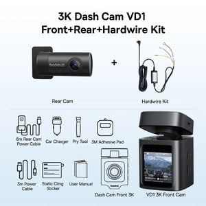 Baseus VD1 3K Dash Cam Front And Rear With GPS Supercapacitor 24H Parking - stepyours.com