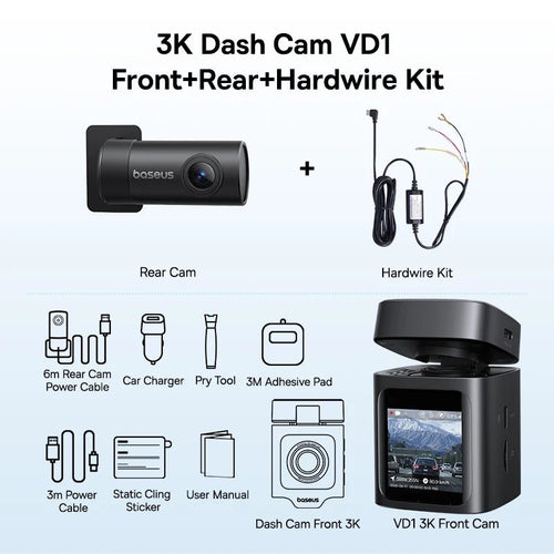Baseus VD1 3K Dash Cam Front And Rear With GPS Supercapacitor 24H Parking - stepyours.com