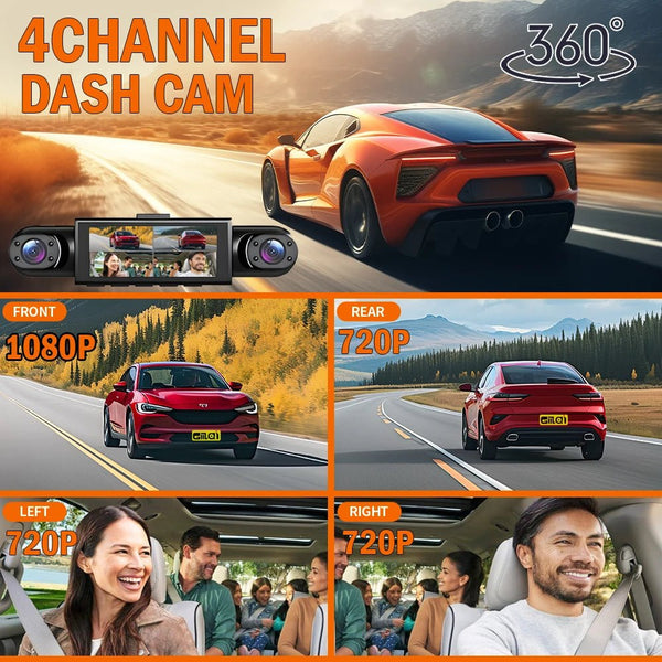 4 Channel Dash Cam 360 Degree Car Video Recorder Night Vision Parking Monitor - stepyours.com