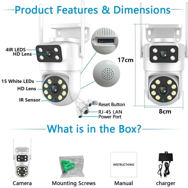 Tuya Dual Lens PTZ WiFi Camera Outdoor - 4K 8MP AI Auto Tracking Hooks - stepyours.com
