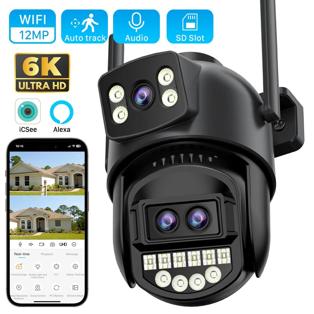 Outdoor WiFi PTZ Camera 8x Optical Zoom Three Lens Dual Screen CCTV IP - stepyours.com