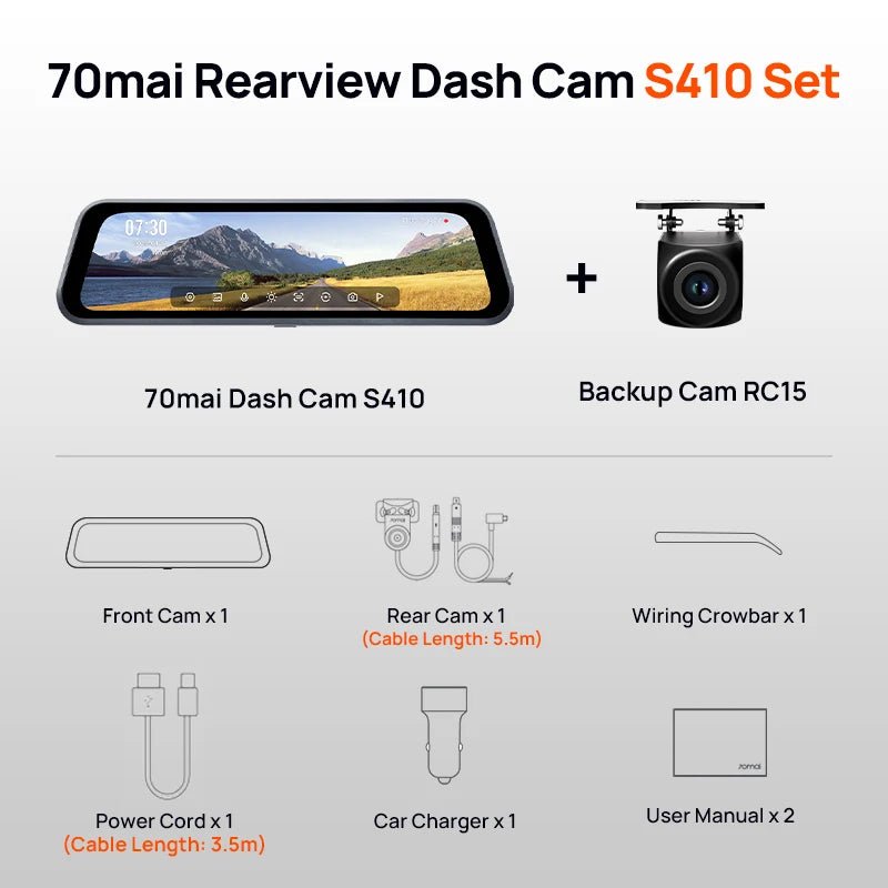 70mai S410 Rearview Dash Cam 2K Front 1080P Mirror - stepyours.com