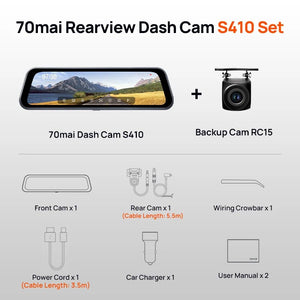70mai S410 Rearview Dash Cam 2K Front 1080P Mirror - stepyours.com