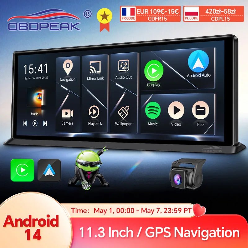 K60 Pro 11.3 Android 14 Screen GPS CarPlay Android Auto Dash Cam 1080P RearView - stepyours.com
