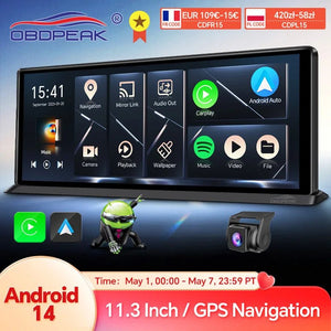 K60 Pro 11.3 Android 14 Screen GPS CarPlay Android Auto Dash Cam 1080P RearView - stepyours.com