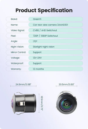 GreenYi AHD 1080P Car Back Up Camera 170 Fisheye Night Vision Universal G301 - stepyours.com