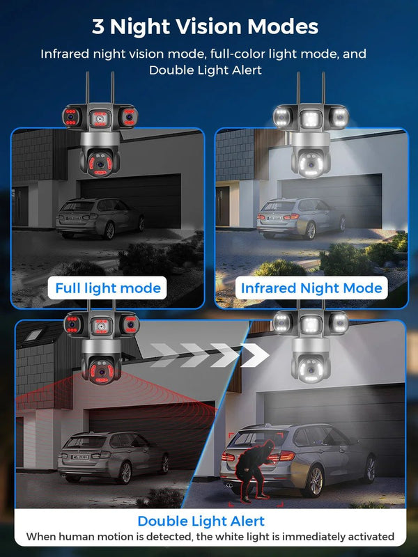 12MP Outdoor WiFi PTZ Camera With 6K HD Triple Lens Waterproof - stepyours.com