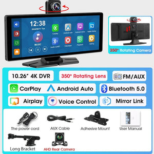 4K Dash Cam With Wireless CarPlay Android Auto GPS 7 Inch Or 10.26 Inch - stepyours.com