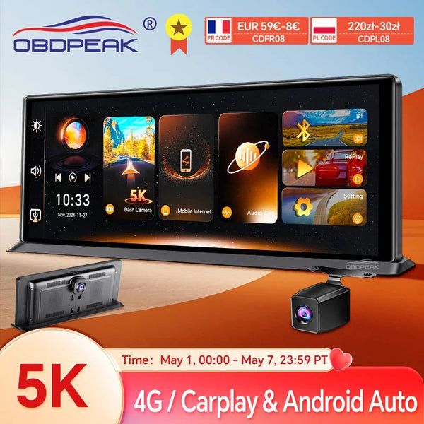 K8 Pro 11.3 Inch Dash Cam Dual Lens 5K GPS 5G WiFi Ultimate CarPlay Android Auto - stepyours.com
