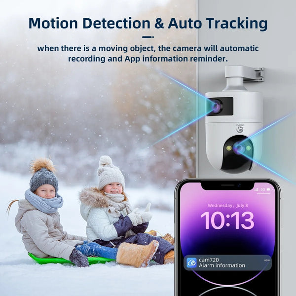 4K PTZ Outdoor IP Camera Dual Lens Auto Tracking Color Night Vision 5G WiFi - stepyours.com