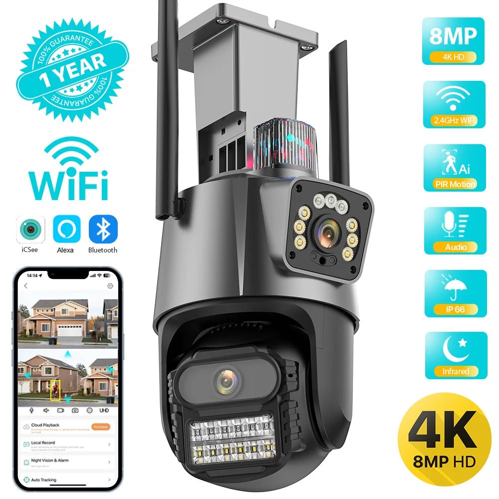Outdoor WiFi PTZ Camera 8MP Dual - Lens 4K AI Tracking Dual Screen Night Vision - stepyours.com