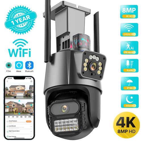 Outdoor WiFi PTZ Camera 8MP Dual - Lens 4K AI Tracking Dual Screen Night Vision - stepyours.com