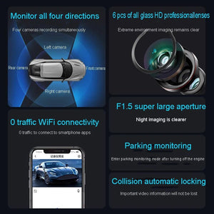 4K Quad Camera Hidden Dash Cam With App Night Vision Motion Detection Parking - stepyours.com