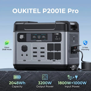 OUKITEL Solar Generator 2000E Pro 3200W | 2048Wh portable power station (6400W peak), 4500+ cycle LiFePO4 battery, additional solar panel expansion, 50-minute fast charging, suitable for outdoor camping, travel, and power out