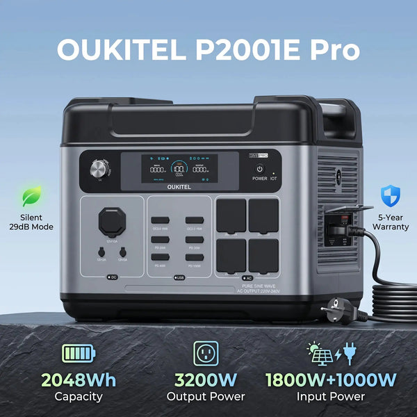 OUKITEL Solar Generator 2000E Pro 3200W | 2048Wh portable power station (6400W peak), 4500+ cycle LiFePO4 battery, additional solar panel expansion, 50-minute fast charging, suitable for outdoor camping, travel, and power out