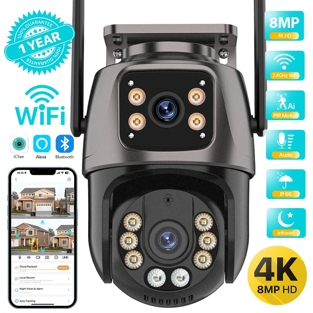SmartVision 4K 8MP Outdoor WiFi PTZ Camera AI Auto Tracking Dual Lens by stepyours.com