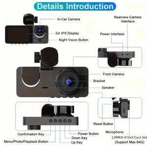 3 Channel 1080P Dash Cam For Cars With WiFi DVR Night Vision Rear View Camera - stepyours.com