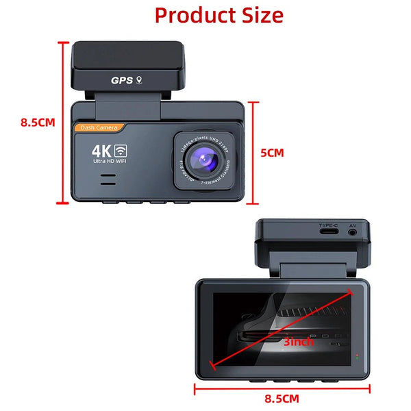 4K Dash Cam With GPS Dual Lens Night Vision 24 Hour Parking - stepyours.com
