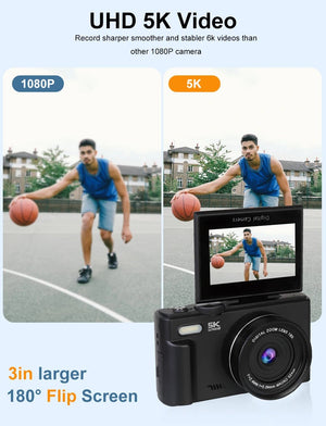 5K Compact Digital Camera With 18X Zoom 180 Degree Flip Screen For YouTube Vlog - stepyours.com