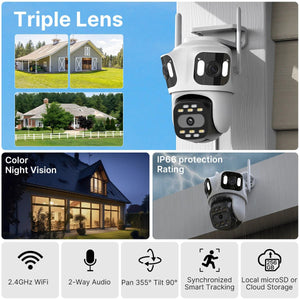 Three Lens PTZ IP Camera Outdoor HD WiFi Security Auto Tracking CCTV Hooks - stepyours.com