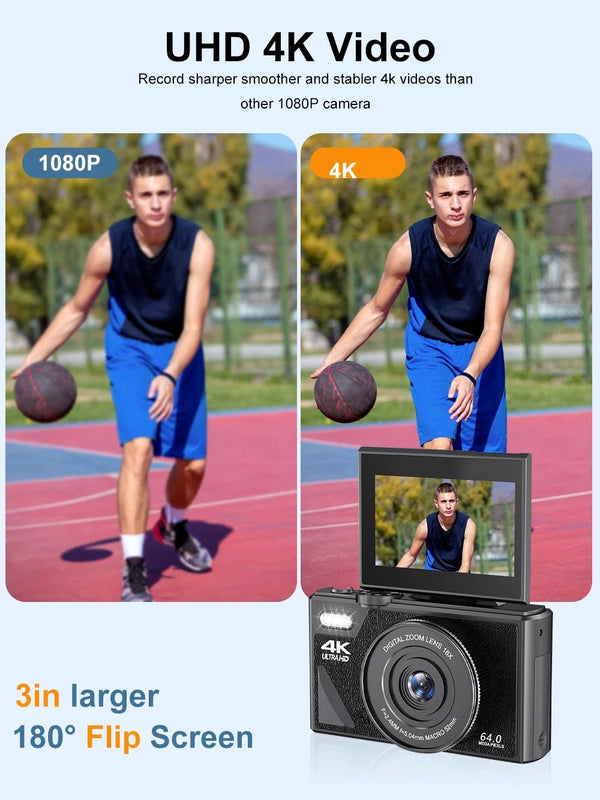 Ourlife AC600 4K Camera 64MP Autofocus 18x Zoom Flip Screen YouTube - stepyours.com
