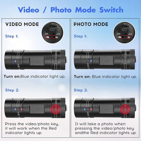 Mini Action Camera Helmet Light Waterproof HD 1080P For Bike Motorcycle - stepyours.com