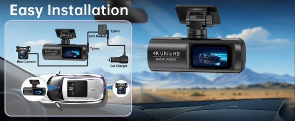 Kocam UHD 4K Dash Cam Dual Lens Front And Rear WiFi GPS 24H Parking Monitor - stepyours.com