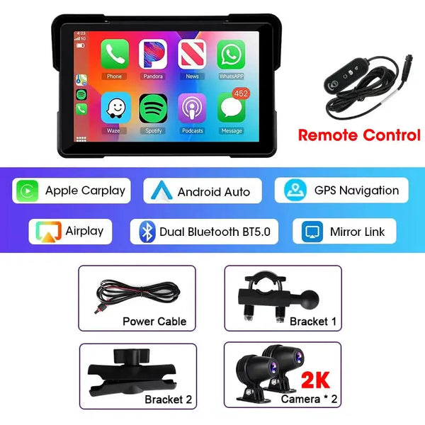 Jansite Moto Screen - Wireless CarPlay Waterproof - 7 inch 2K DVR 32G product image