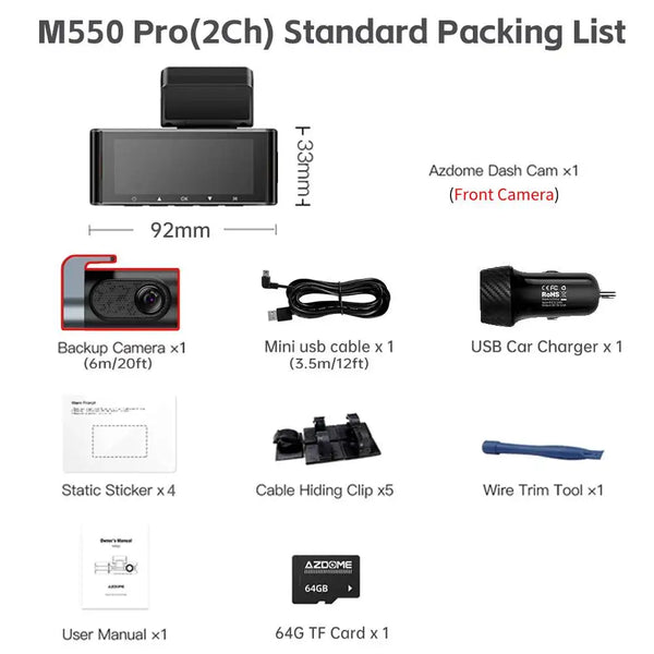 AZDOME M550 Pro Dash Cam 5.8GHz WiFi 4K 2.5K GPS IR Night Vision 3.19in - stepyours.com