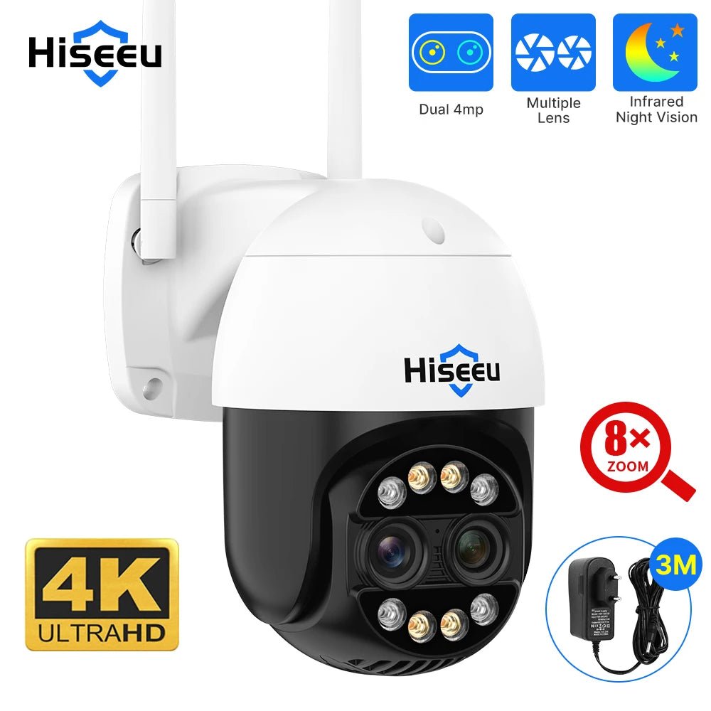 Hiseeu 4K 8MP PTZ WiFi IP Camera With 8X Zoom Night Vision And Smart Detection - stepyours.com