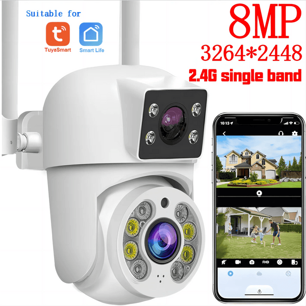 Tuya 8MP WiFi PTZ IP Camera With Dual Lens And Dual Screen Night Vision Outdoor - stepyours.com