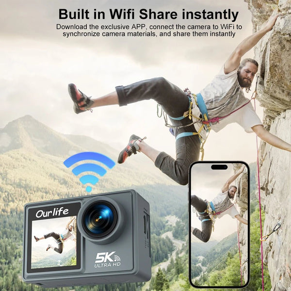 Ourlife MTR40 5K Action Camera 2 Inch IPS Touch Screen 5X Zoom 30M Waterproof - stepyours.com